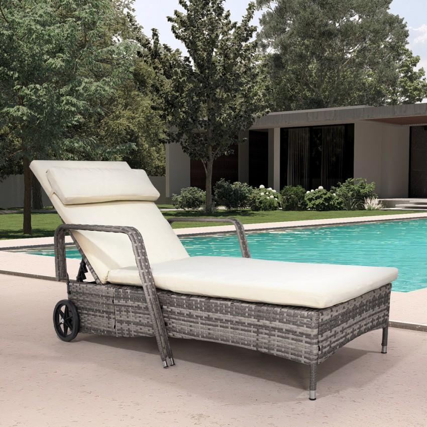 Tumbona Para Jardín Y Piscina De Ratán Con Ruedas Y Reposabrazos Kanani - Blanco