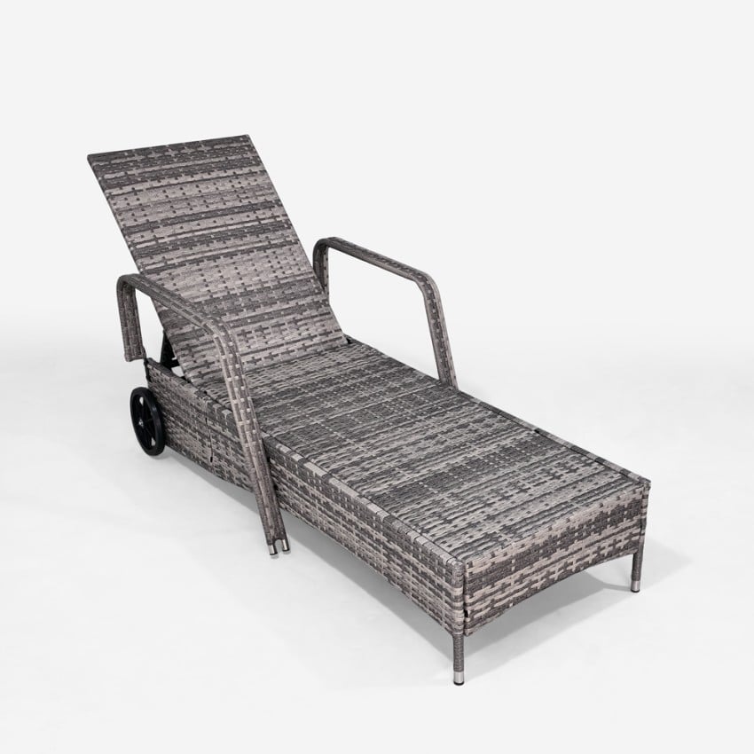 Tumbona Para Jardín Y Piscina De Ratán Con Ruedas Y Reposabrazos Kanani - Blanco