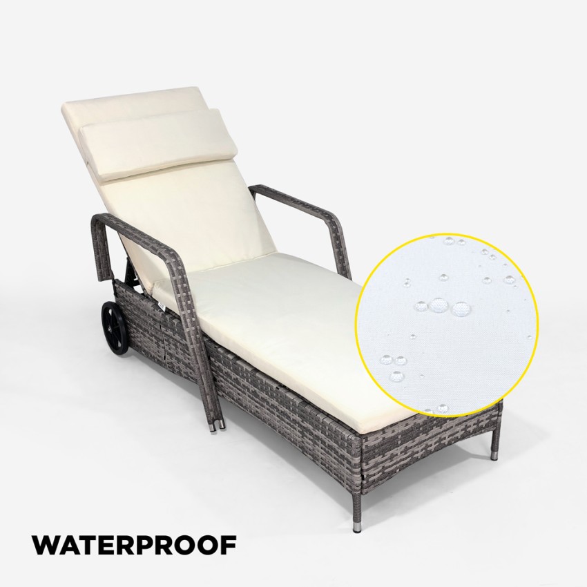 Tumbona Para Jardín Y Piscina De Ratán Con Ruedas Y Reposabrazos Kanani - Blanco