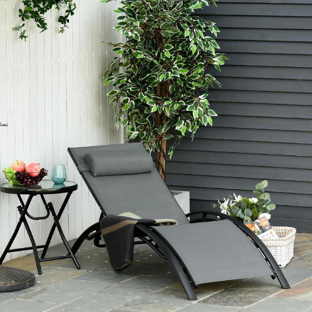 Tumbona Reclinable Outsunny Aluminio Texteline Gris Oscuro 171x64x82cm 84B-179V01CG