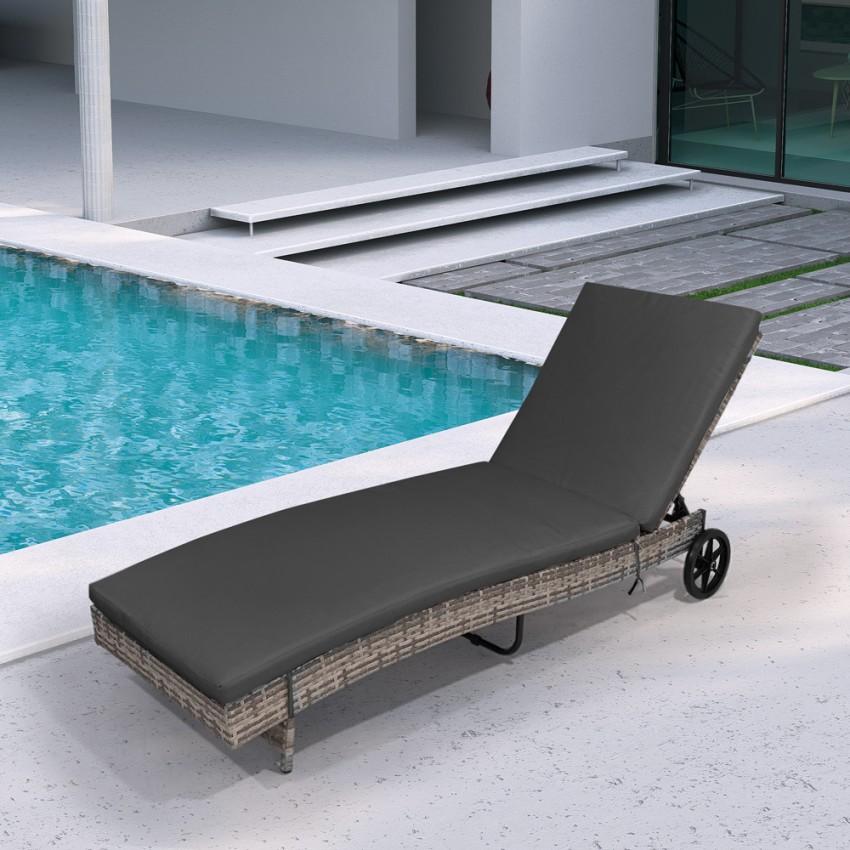 Tumbona Reclinable Para Jardín De Ratán Con Ruedas Hooma - Gris