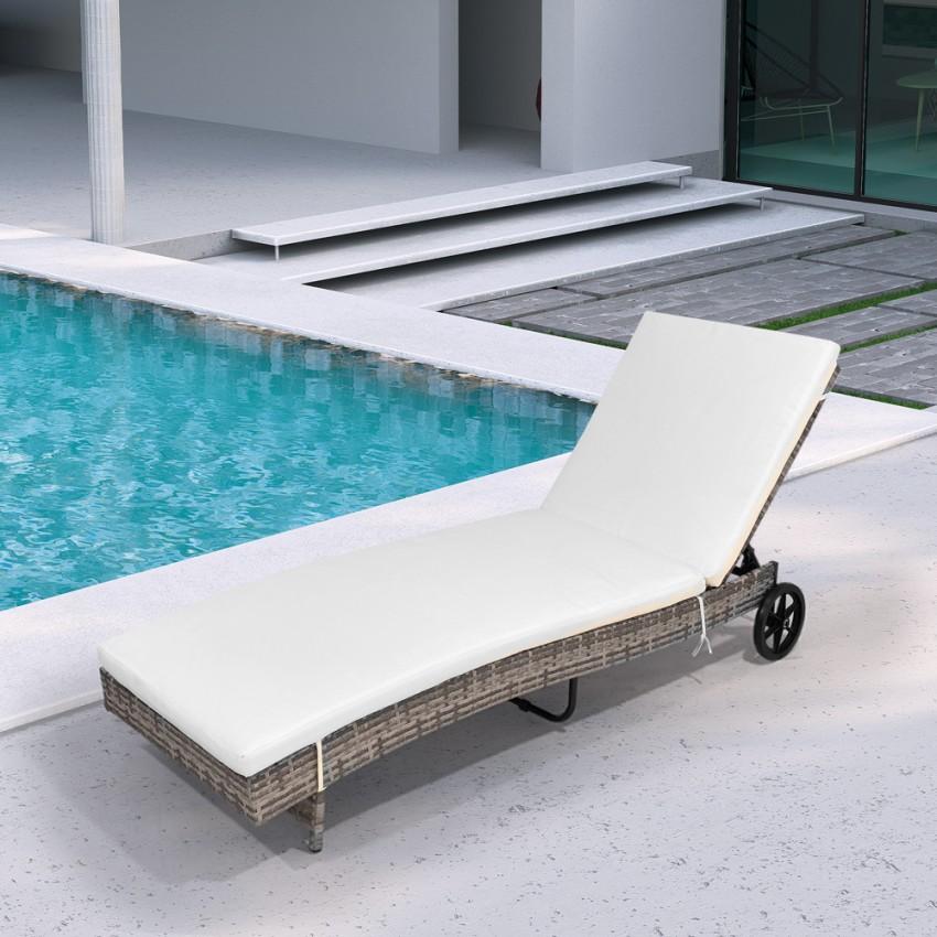 Tumbona Reclinable Para Jardín De Ratán Con Ruedas Hooma - Blanco