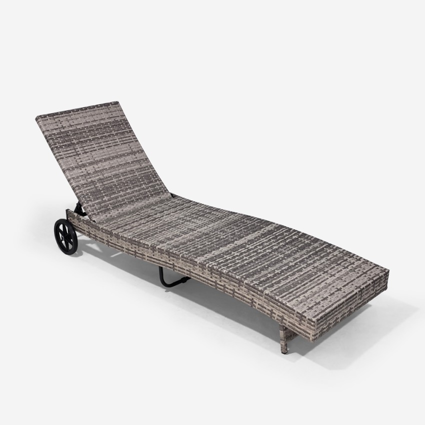 Tumbona Reclinable Para Jardín De Ratán Con Ruedas Hooma - Blanco