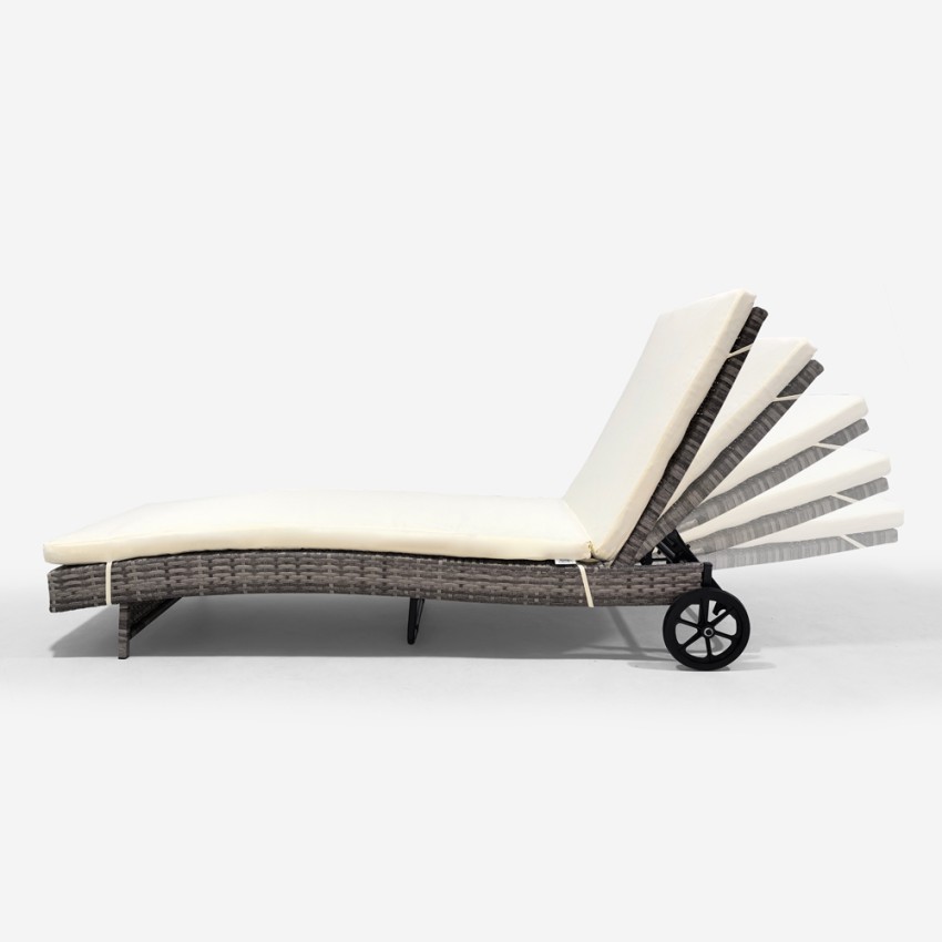 Tumbona Reclinable Para Jardín De Ratán Con Ruedas Hooma - Blanco