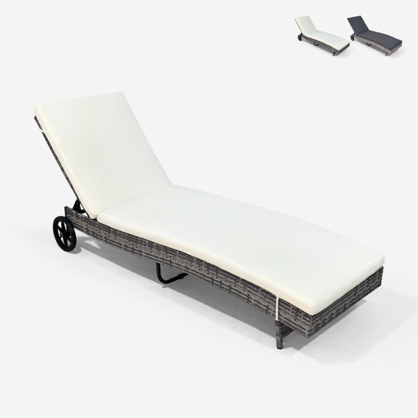 Tumbona reclinable para jardín de ratán con ruedas Hooma - Blanco