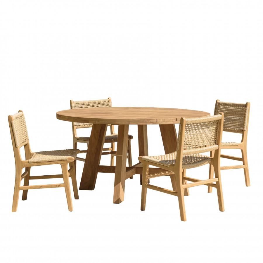 VALERIA - Conjunto De Muebles De Jardín De 4 Plazas De Teca Recuperada Y Ratán