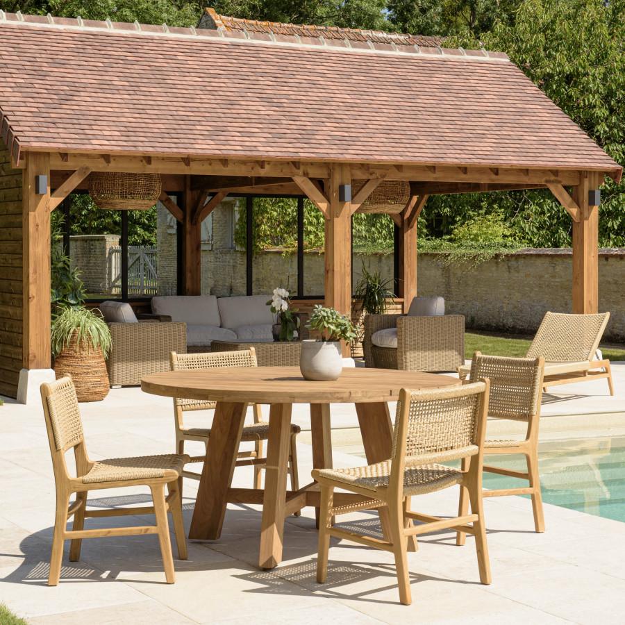 VALERIA - Conjunto De Muebles De Jardín De 4 Plazas De Teca Recuperada Y Ratán