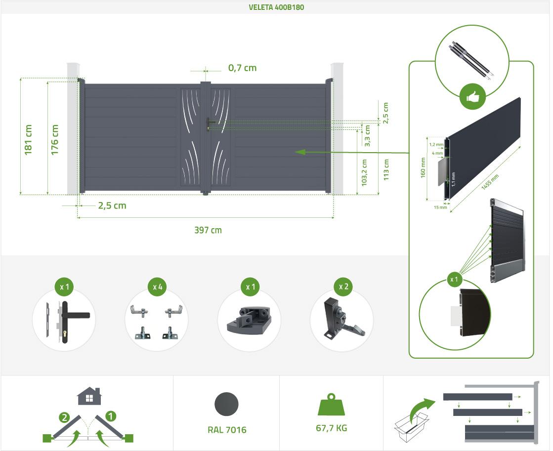 VELETA 400B180 Cancela Automática Batiente + Motor Brazo B500