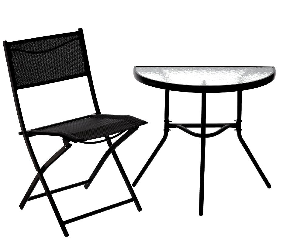 Venprodin - Juego Muebles De Balcón - Mesa Media + 2 Sillas Plegables Color Negro