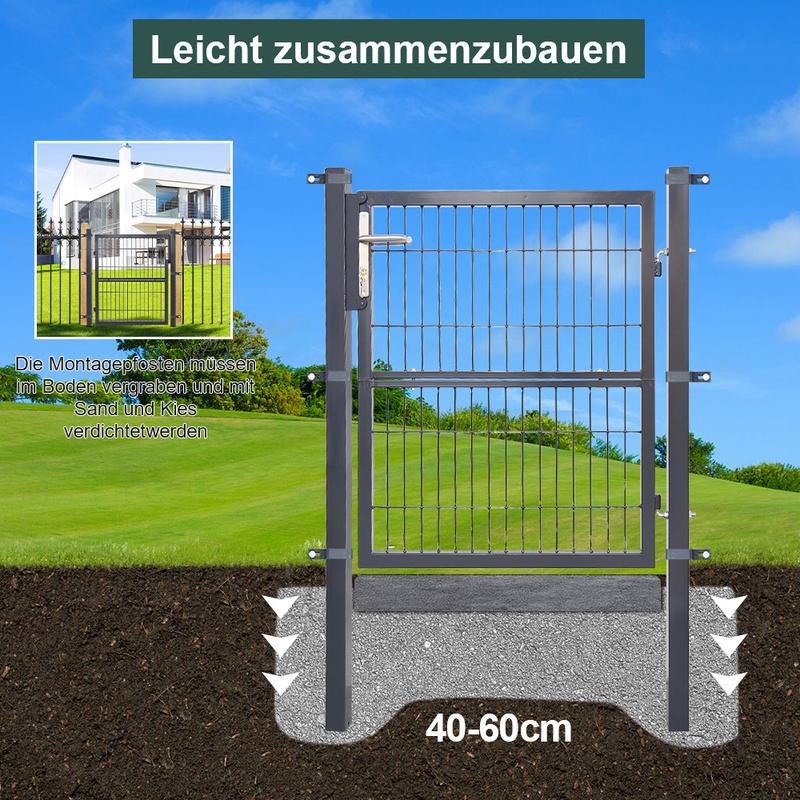 Verja De Doble Barra Puerta De Jardín - Antracita - 120x100CM