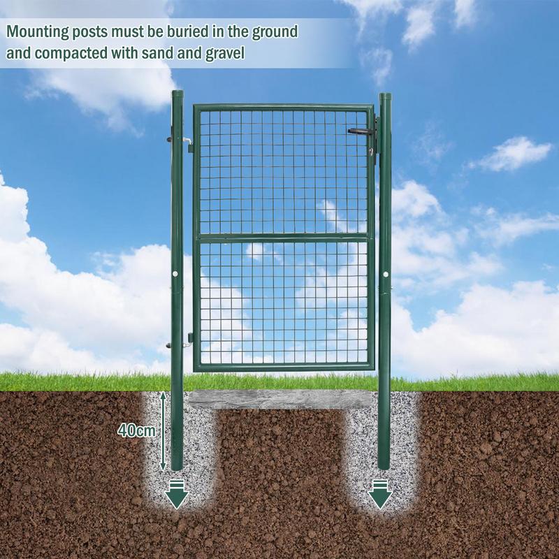 Verja De Jardín Con Cerradura Y Manilla Verja Peatonal Incorporada De Acero Galvanizado Con Recubrimiento En Polvo Poste Redondo Verde 100x100cm