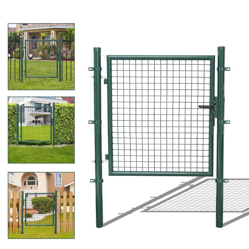 Verja de jardín con cerradura y manilla Verja peatonal incorporada de acero galvanizado con recubrimiento en polvo Poste redondo verde 100x100cm
