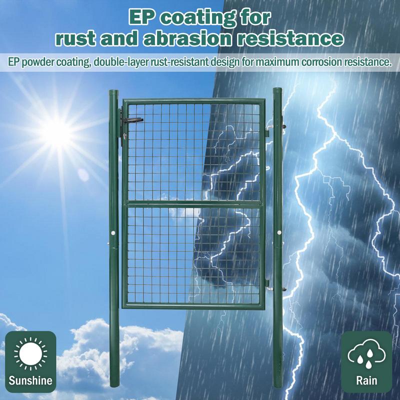 Verja De Jardín Verja Peatonal Con Cerradura Y Manilla De Acero Galvanizado Con Recubrimiento En Polvo Poste Redondo Verde 150x100cm