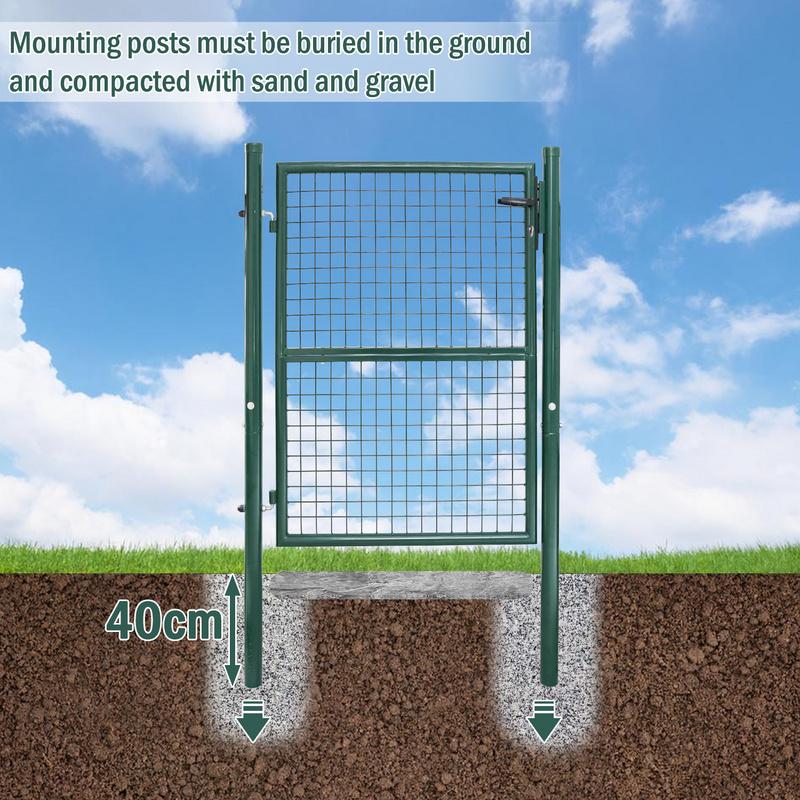 Verja De Jardín Verja Peatonal Con Cerradura Y Manilla De Acero Galvanizado Con Recubrimiento En Polvo Poste Redondo Verde 150x100cm