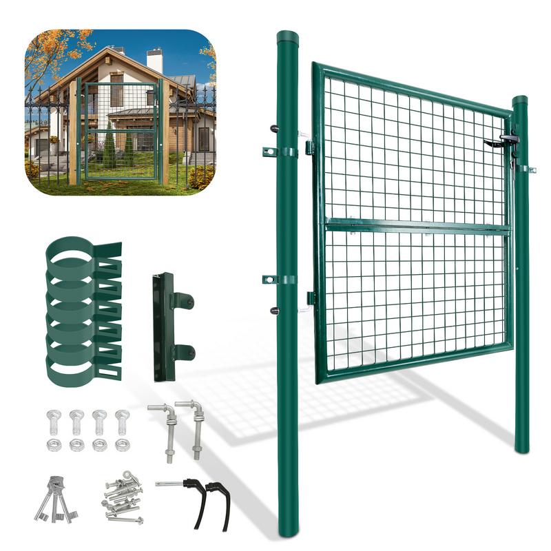 Verja de jardín Verja peatonal con cerradura y manilla de acero galvanizado con recubrimiento en polvo Poste redondo verde 150x100cm
