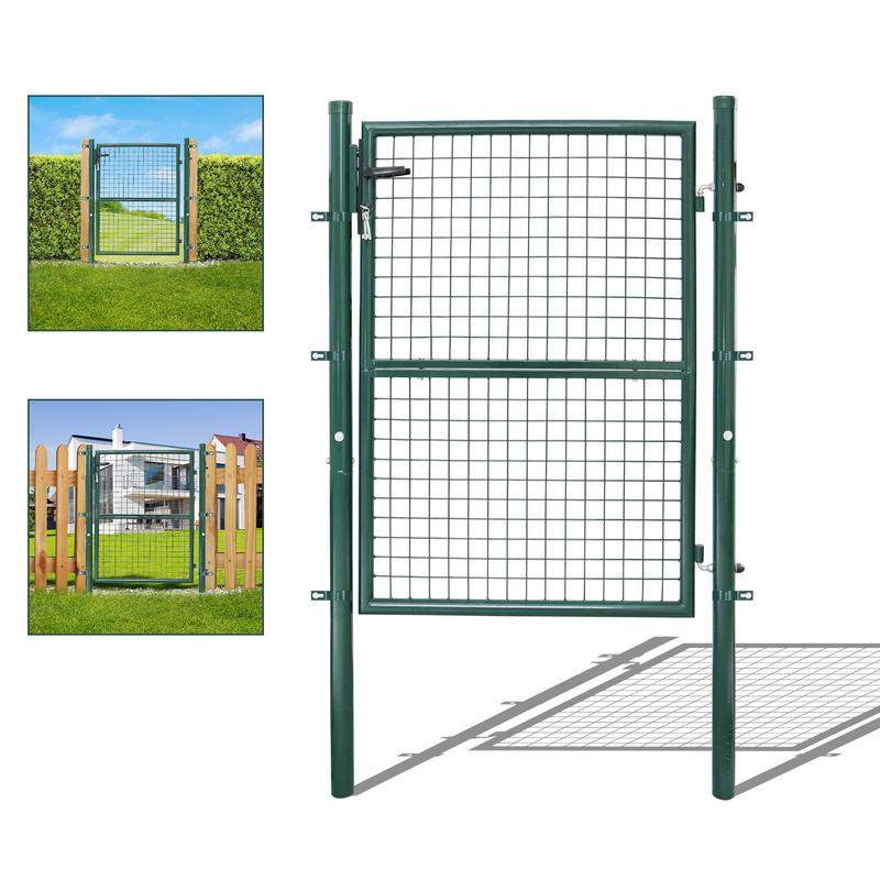 Verja de jardín Verja peatonal incorporada de acero galvanizado Verja peatonal incorporada con cerradura y manilla Poste redondo verde 150x100cm