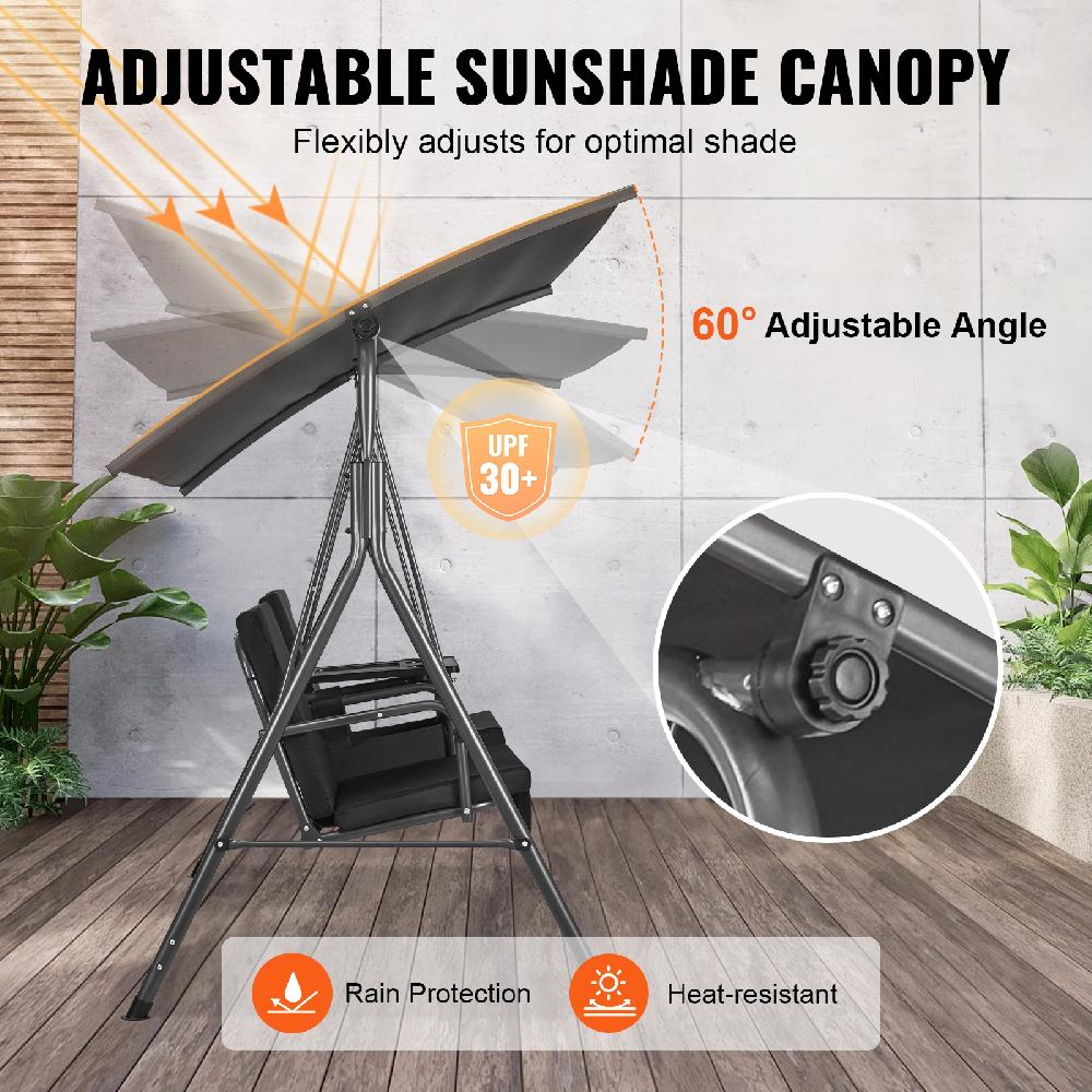 VEVOR Columpio De 2 Plazas Columpio Para Exteriores Con Dosel Ajustable Para Porche Bolsa De Almacenamiento Bandeja Giratoria Tela Oxford Marco De Ace