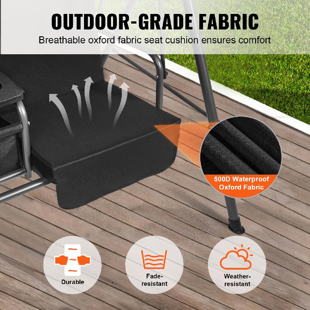 VEVOR Columpio De 2 Plazas Columpio Para Exteriores Con Dosel Ajustable Para Porche Bolsa De Almacenamiento Bandeja Giratoria Tela Oxford Marco De Ace