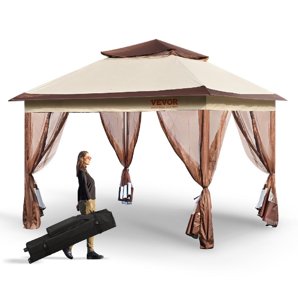 VEVOR Gazebo de Jardín 334x334 cm Cenador de Patio con Mosquitera Emergente para 8-10 Personas con Estructura de Metal Lona Oxford 250D Revestida de
