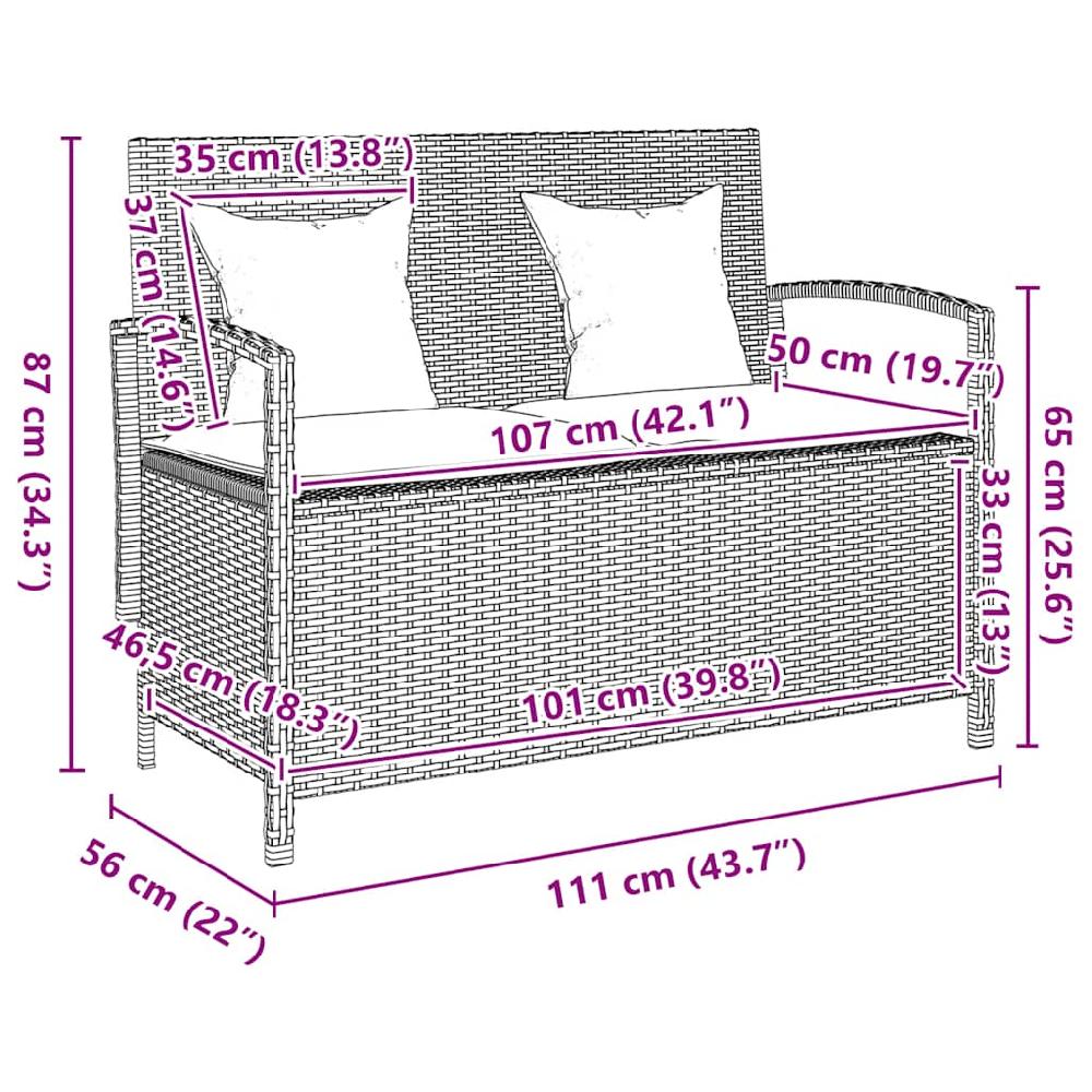 VidaXL Banco De Almacenamiento Jardín Con Cojín Ratán Sintético Negro
