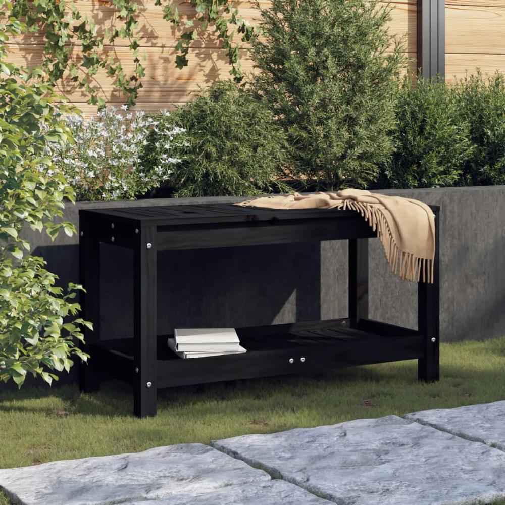vidaXL Banco de jardín de madera maciza de pino negro 82 5x35x45 cm