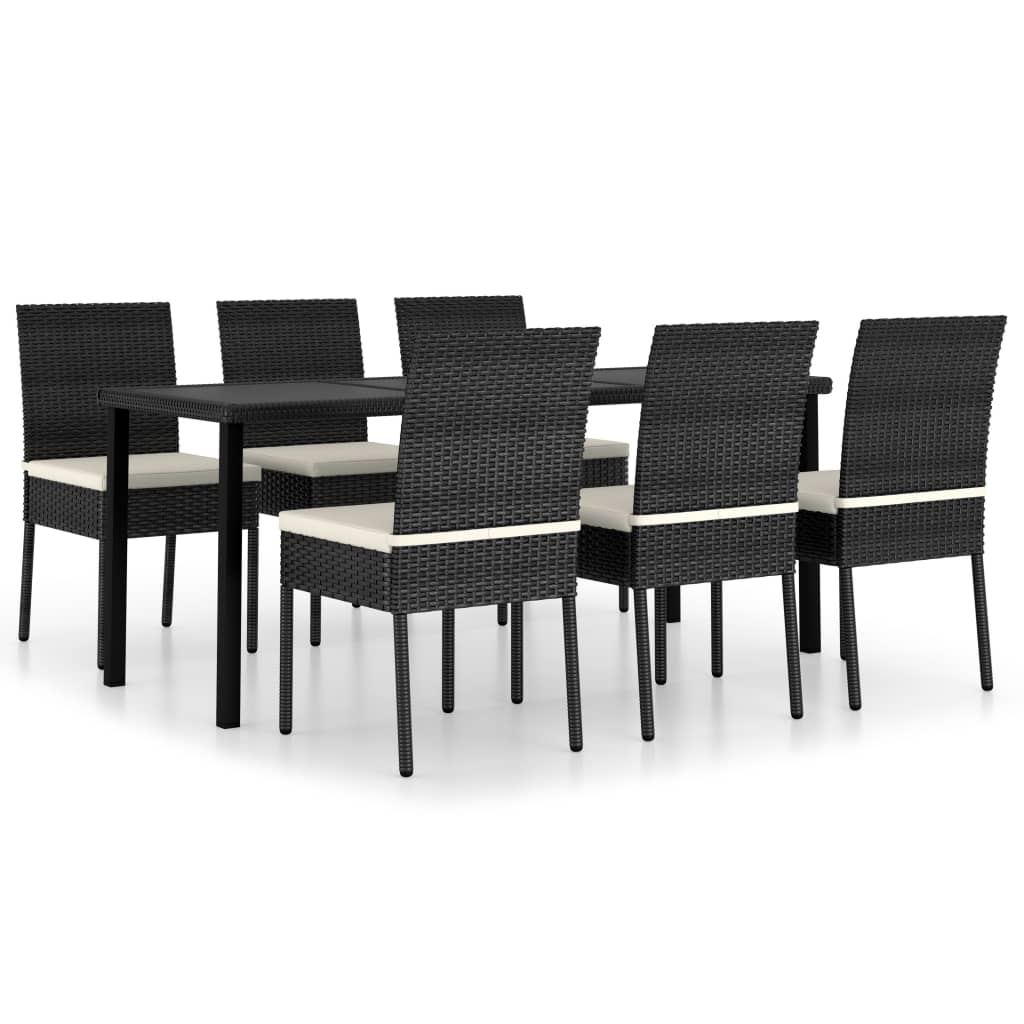 VidaXL Conjunto De Comedor De Jardín 7 Piezas Ratán Sintético Negro