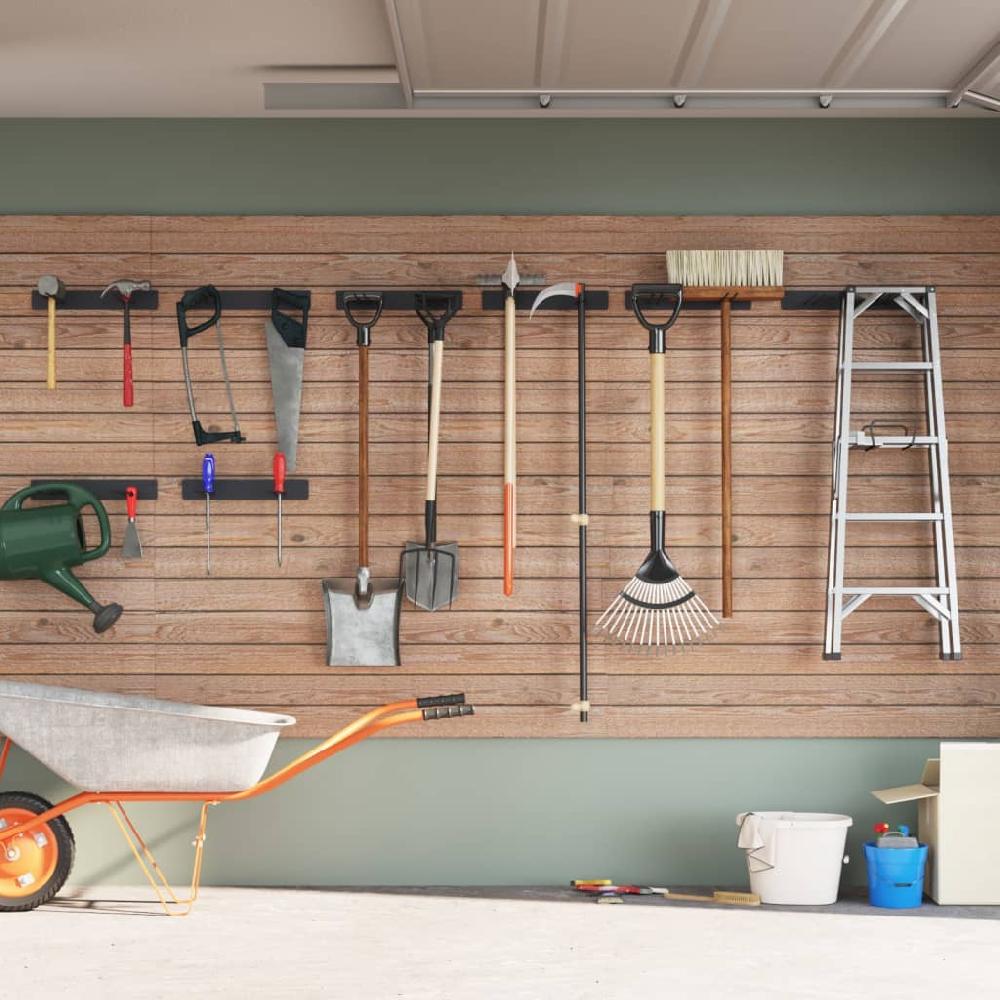 vidaXL Estantes de pared de jardín para herramientas 8 uds acero negro