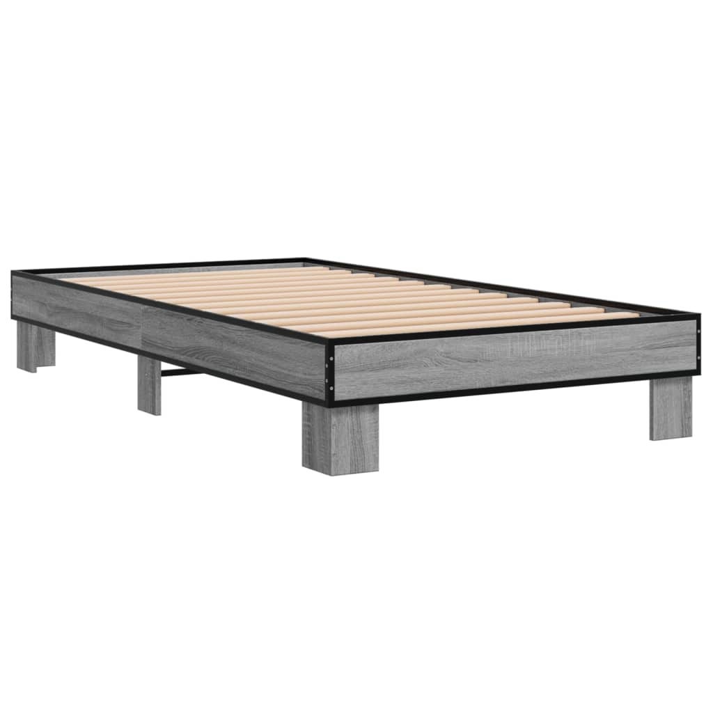 VidaXL Estructura Cama Madera Ingeniería Metal Gris Sonoma 90x200 Cm