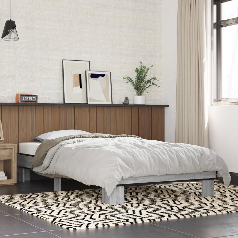 vidaXL Estructura cama madera ingeniería metal gris Sonoma 90x200 cm