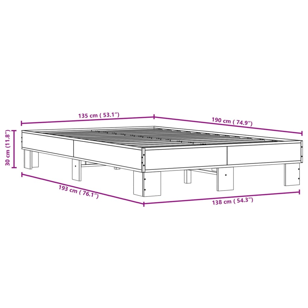 VidaXL Estructura Cama Madera Ingeniería Metal Roble Sonoma 135x190 Cm