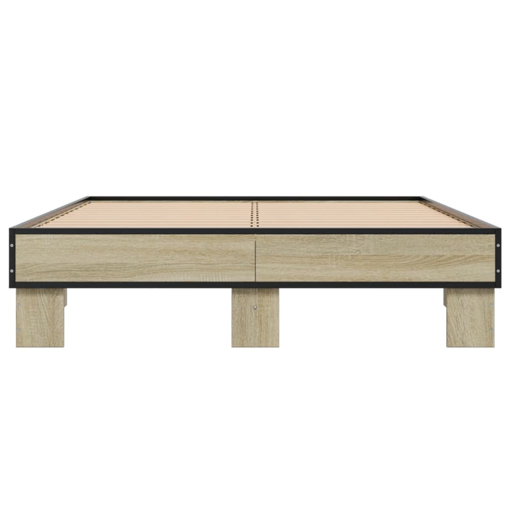 VidaXL Estructura Cama Madera Ingeniería Metal Roble Sonoma 135x190 Cm