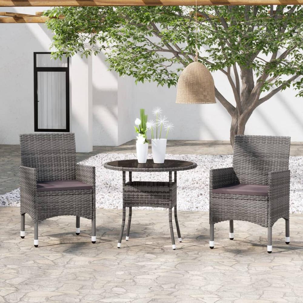 vidaXL Juego comedor de jardín 3 piezas ratán sintético gris