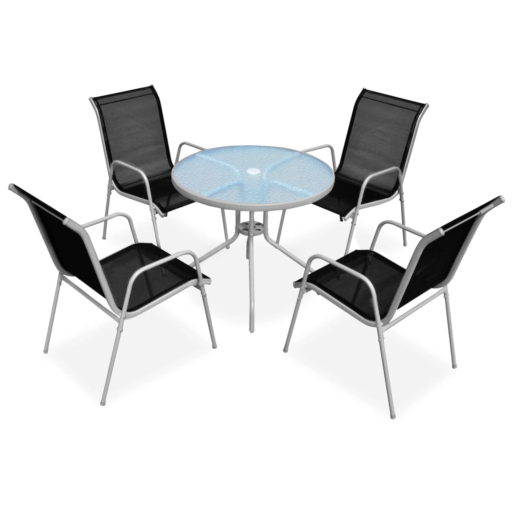 vidaXL Juego de comedor de exterior de 5 piezas de acero negro