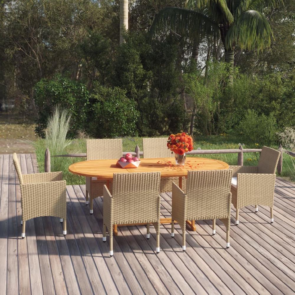 vidaXL Juego de comedor de jardín 7 piezas ratán sintético beige