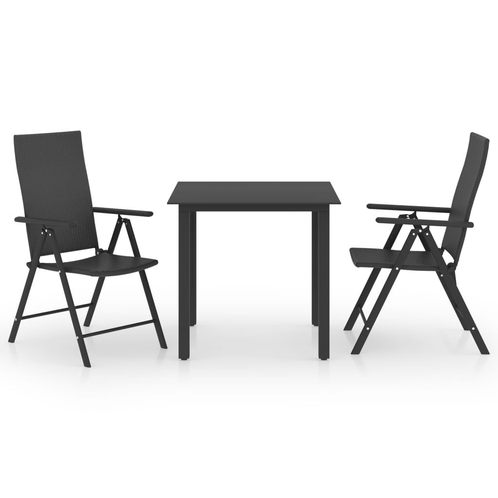 VidaXL Juego De Comedor De Jardín Negro 3 Piezas