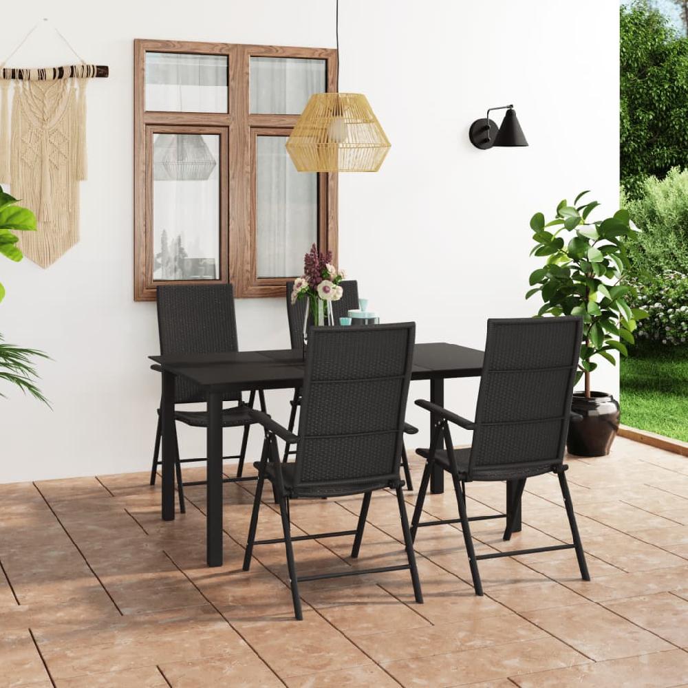 vidaXL Juego de comedor de jardín negro 5 piezas