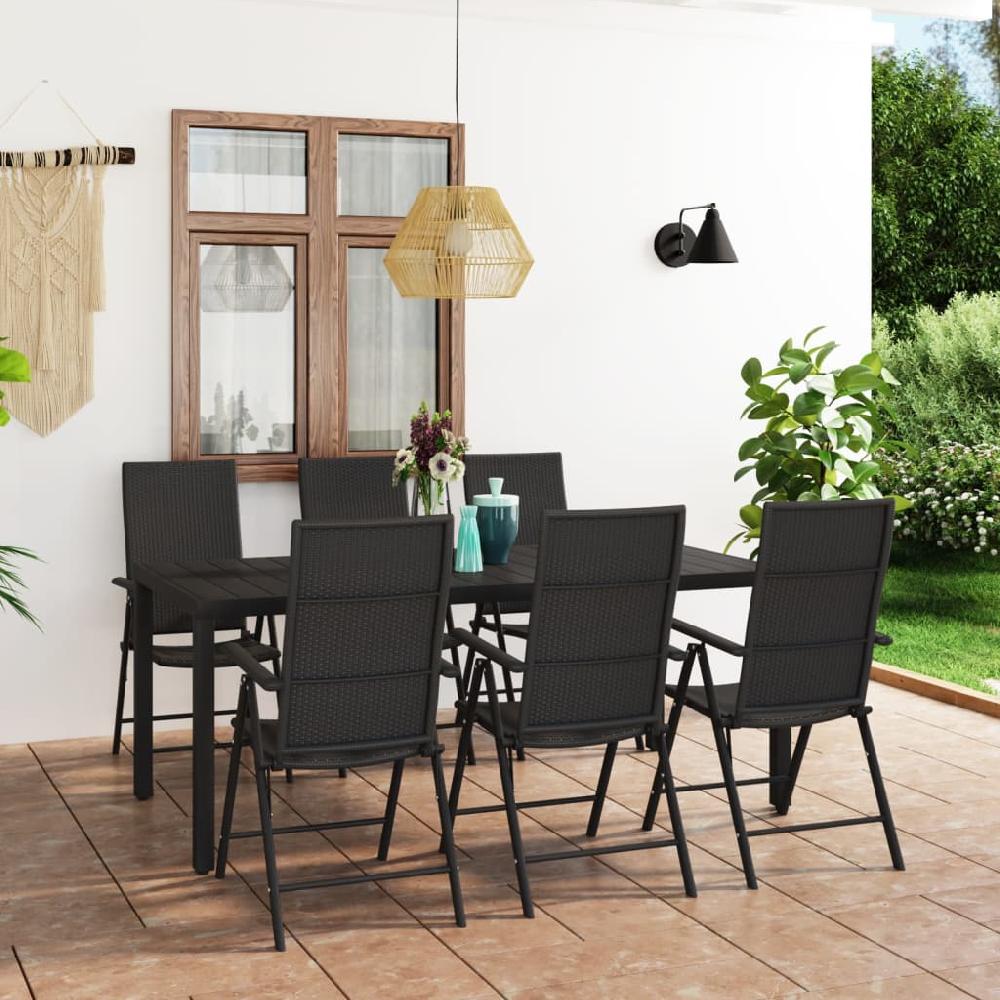 vidaXL Juego de comedor de jardín negro 7 piezas