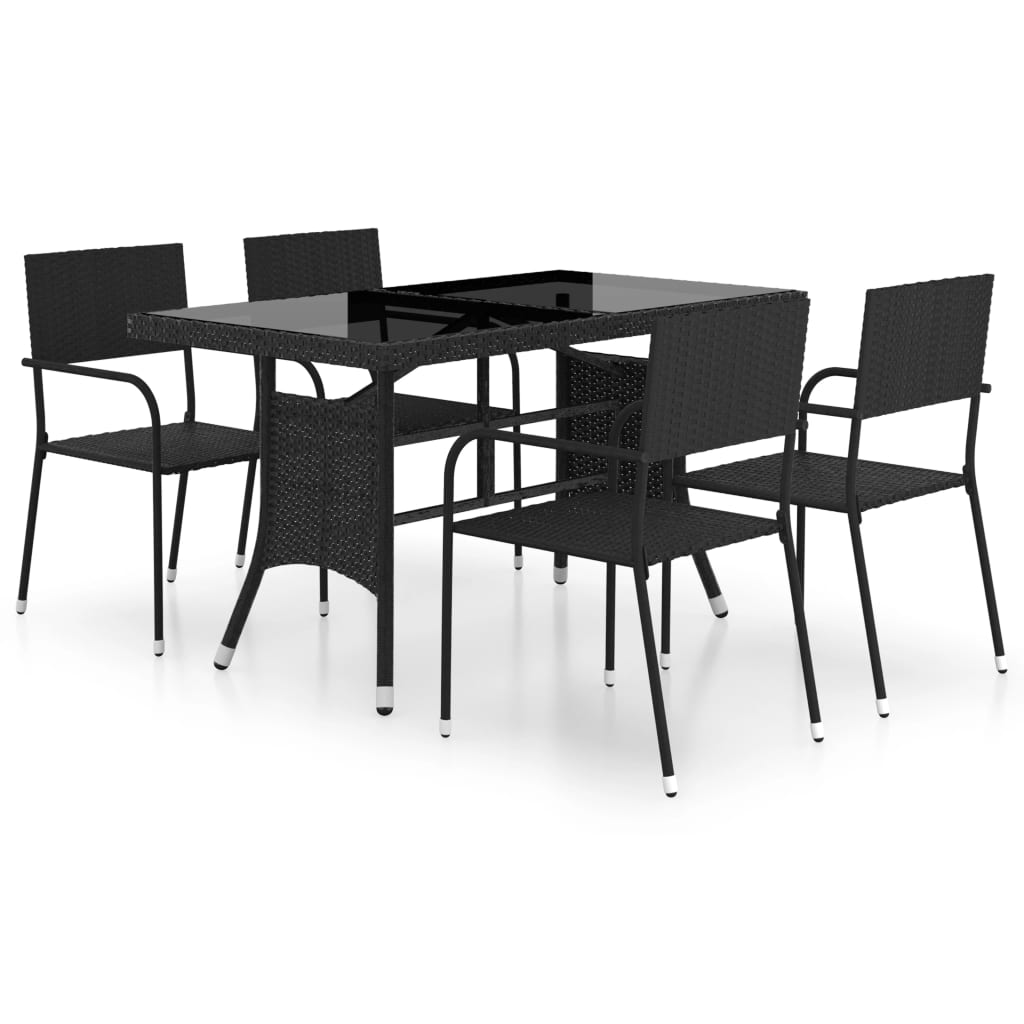 VidaXL Juego De Comedor Para Jardín 5 Piezas Ratán Sintético Negro