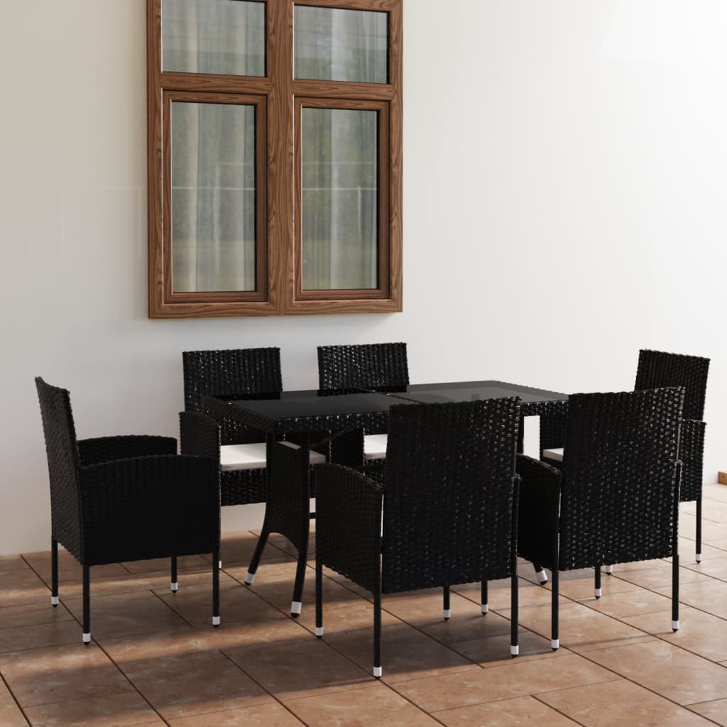 vidaXL Juego de comedor para jardín 7 piezas ratán sintético negro