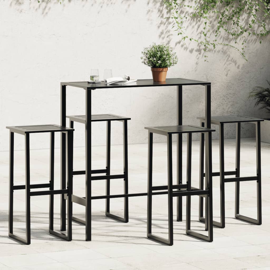 vidaXL Juego de mesa alta y taburetes de jardín 5 piezas acero negro