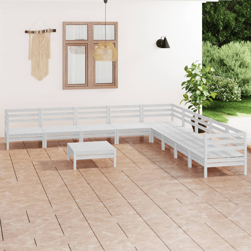vidaXL Juego de muebles de jardín 10 piezas madera maciza pino blanco