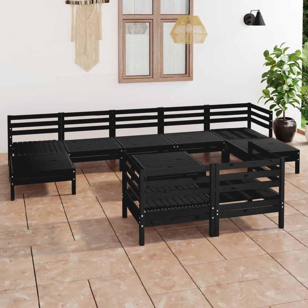 vidaXL Juego de muebles de jardín 10 pzas madera maciza de pino negro