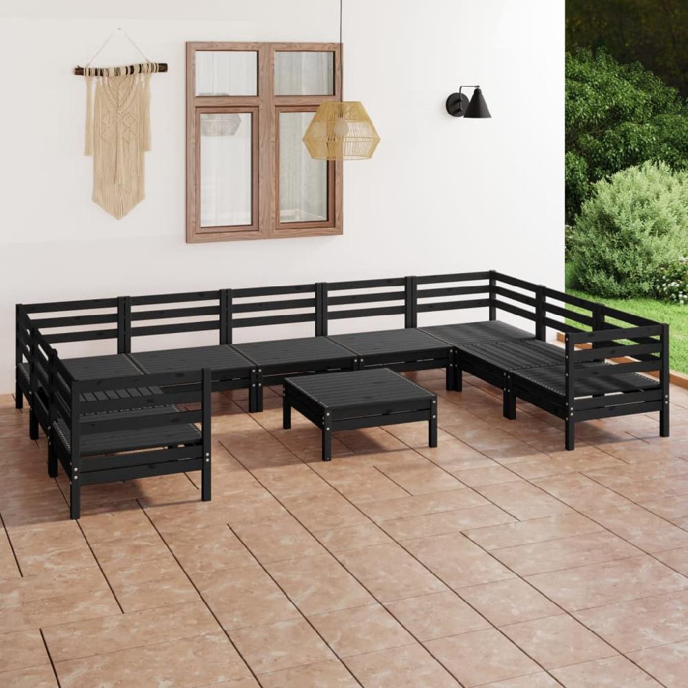 vidaXL Juego de muebles de jardín 10 pzas madera maciza de pino negro