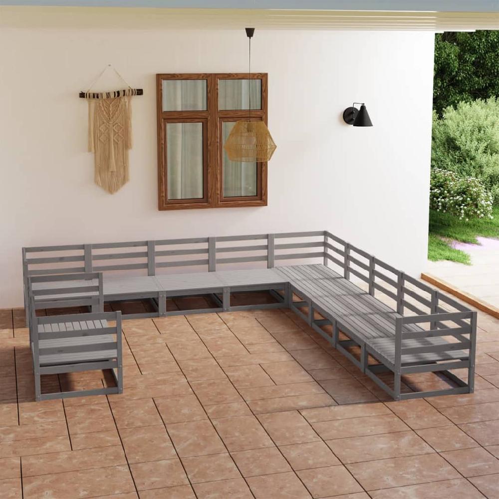 vidaXL Juego de muebles de jardín 11 piezas madera maciza de pino gris