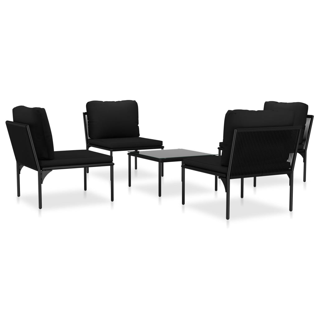 VidaXL Juego De Muebles De Jardín 5 Piezas Con Cojines PVC Negro