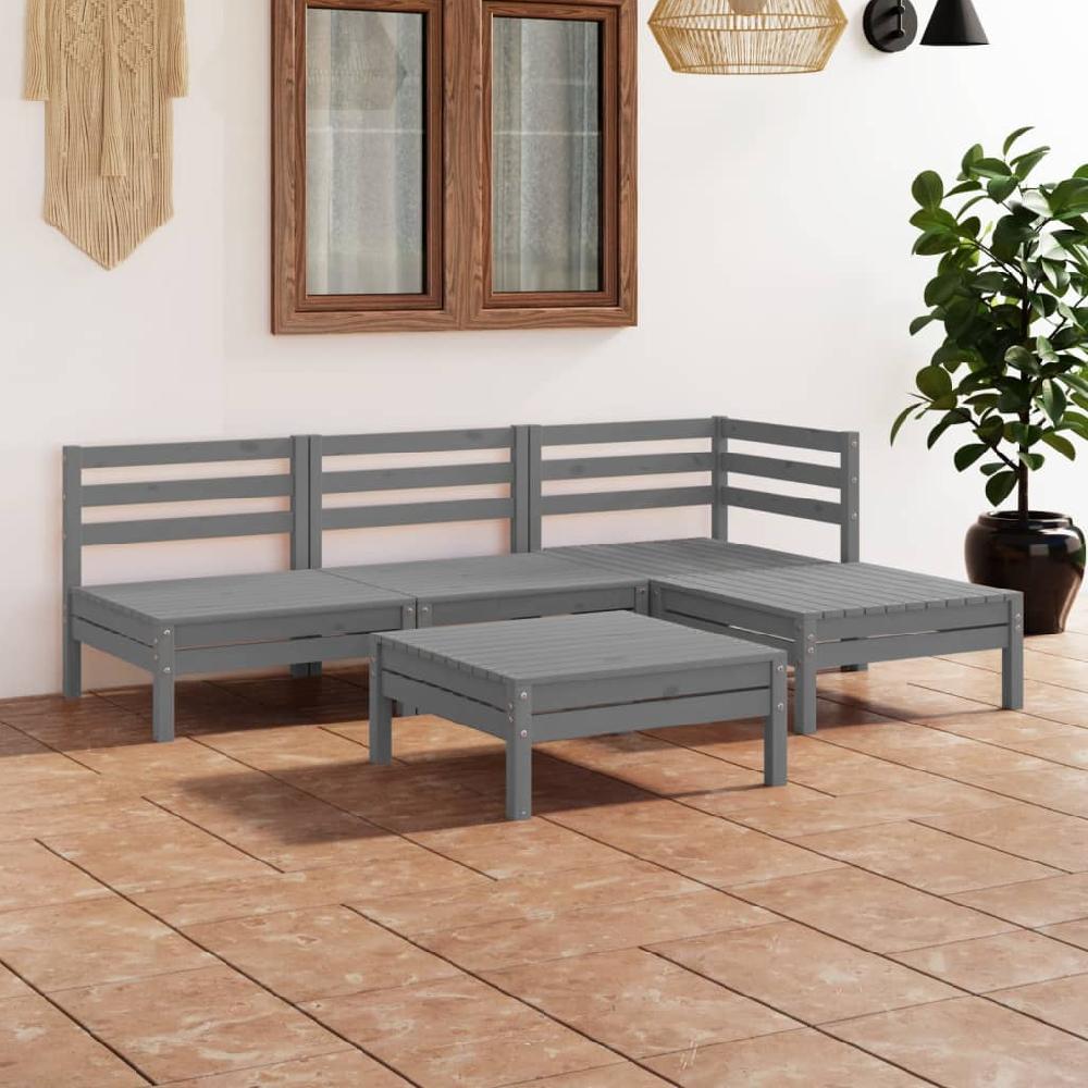 vidaXL Juego de muebles de jardín 5 piezas madera maciza de pino gris