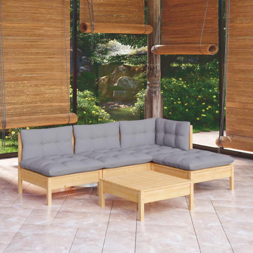 VidaXL Juego De Muebles De Jardín 5 Pzas Y Cojines Madera Pino Gris