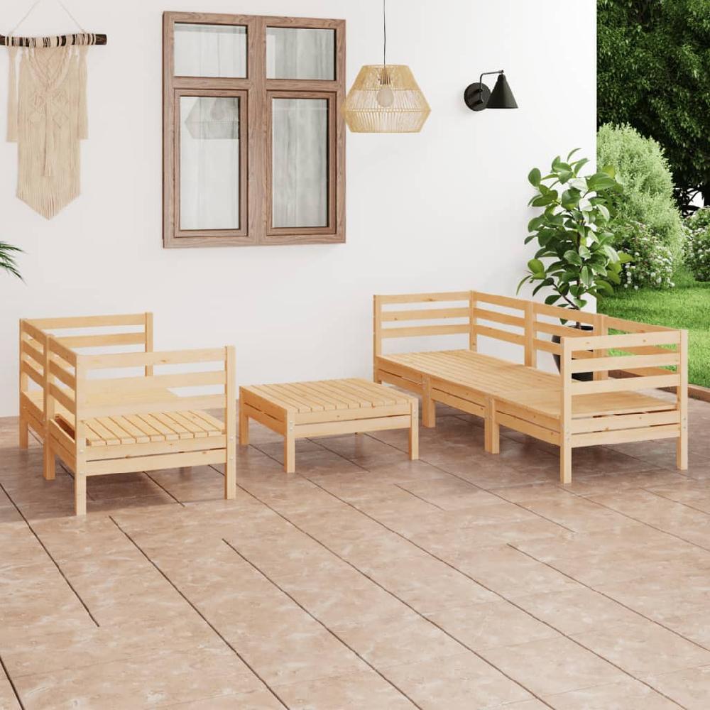 vidaXL Juego de muebles de jardín 6 piezas madera maciza de pino