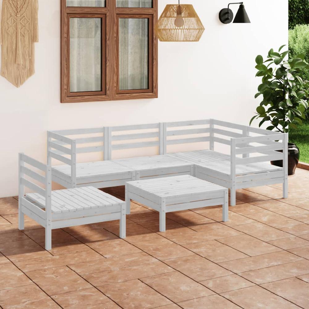 vidaXL Juego de muebles de jardín 6 piezas madera maciza pino blanco