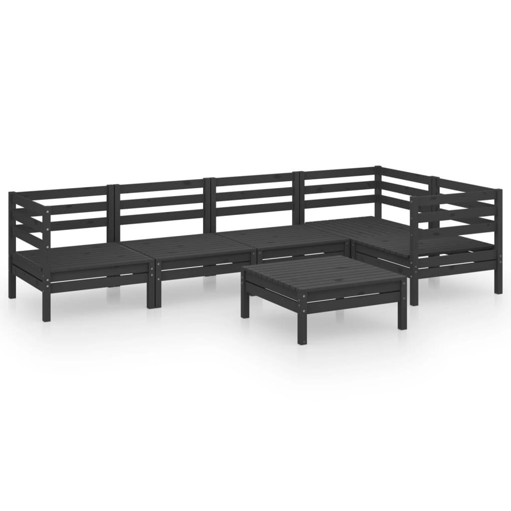 VidaXL Juego De Muebles De Jardín 6 Pzas Madera Maciza De Pino Negro